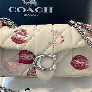 Coach White and Red Kiss Print Quilted Bag